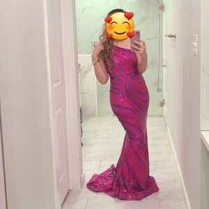 Love&Lemonade Pink Sequin One Shoulder Prom Gown